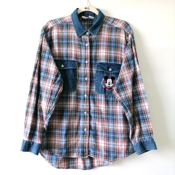 Mickey Unlimited Womens Multicolor Flap Pockets Plaid Button Up Shirt Size M - Picture 1 of 6